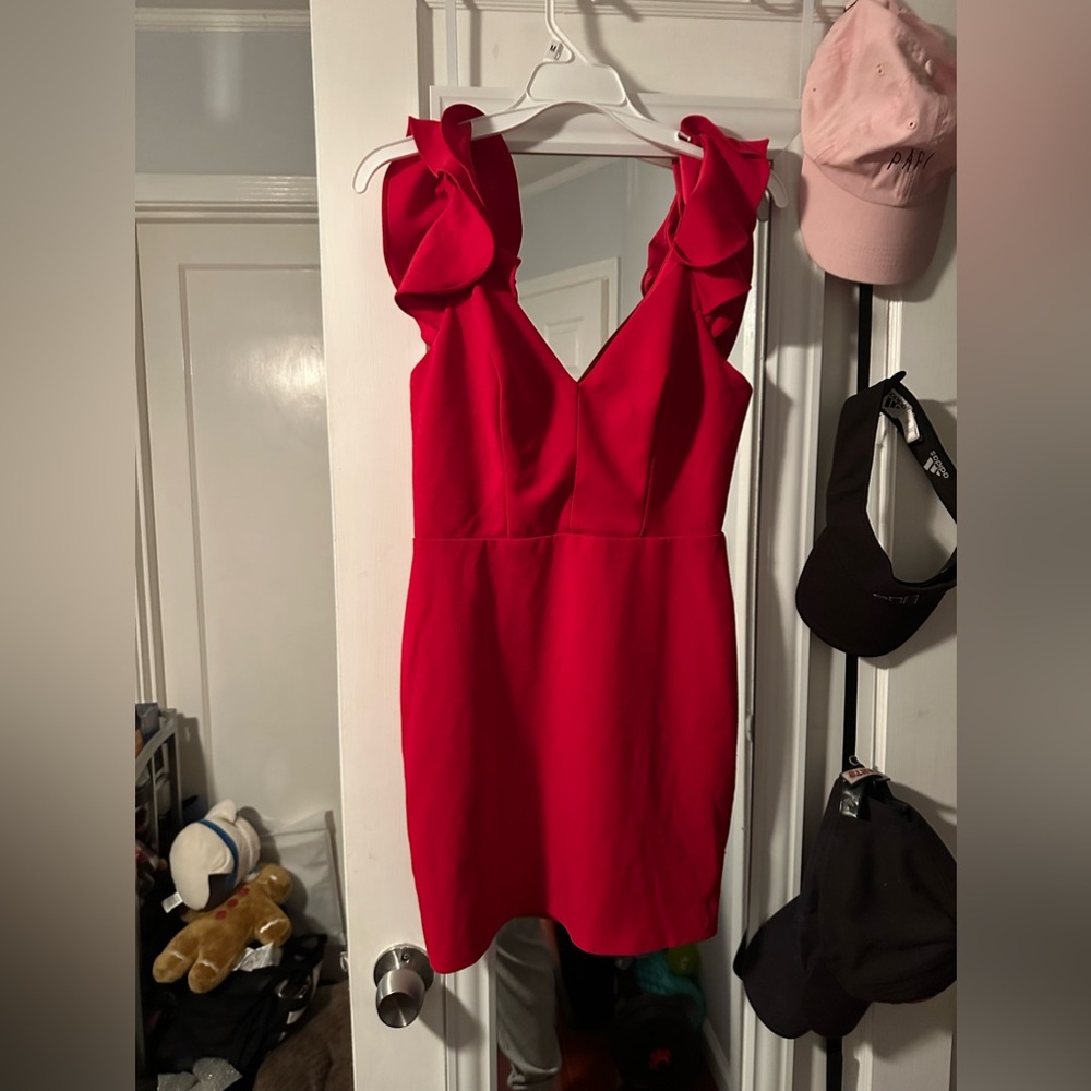 Nasty Gal Siren Red Ruffle Vneck Bodycon Knit Dress New Women 6 M